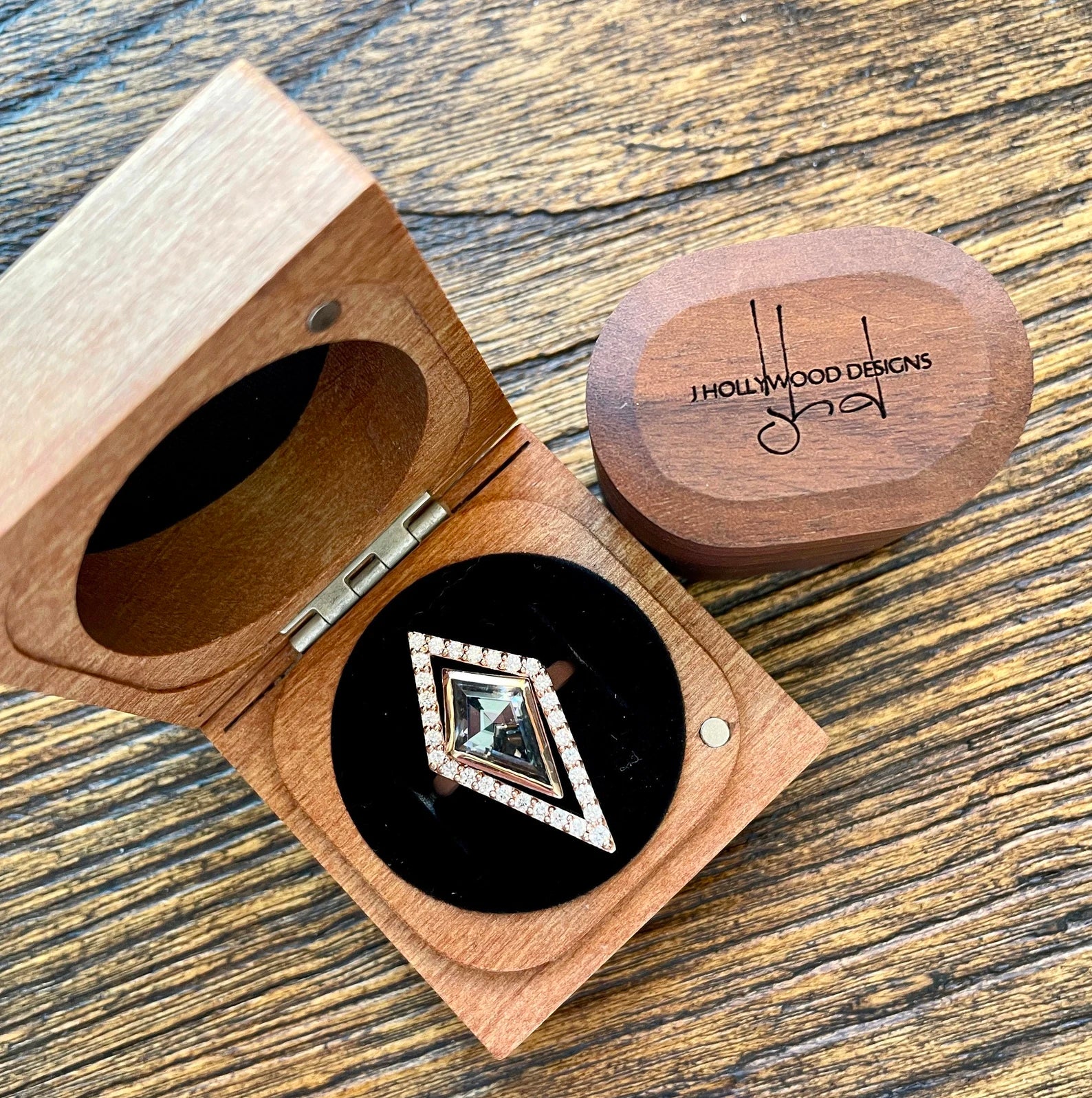 Customized wooden ring box unique engagement decor ceremony